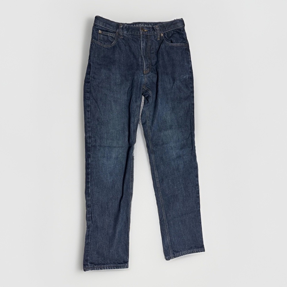 Lands End Mens 36x34 Traditional Fit Flannel Lined Jeans Blue Denim Dark Wash